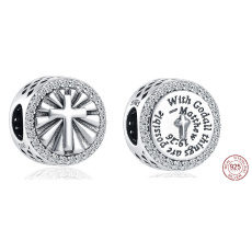 Charm Sterlingové stříbro 925 Náboženská kouzla s bohem je možné vše Matouš 19:26, korálek na náramek