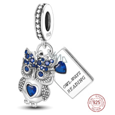 Charm Sterlingové stříbro 925 Chytrá sova - čtoucí, přívěsek na náramek zvíře Charm Sterlingové stříbro 925 Chytrá sova - čtoucí, přívěsek na náramek zvíře