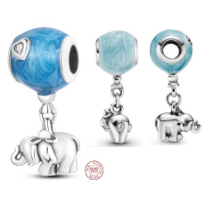 Charm Sterlingové stříbro 925 Slůně s modrým balonkem, přívěsek na náramek rodina