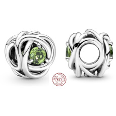 Zawieszka ze srebra 925 Sterling Nieskończoność w kolorze jasnozielonym, koralik do bransoletki