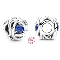 Charm Sterlingové stříbro 925 Nekonečný kruh věčnosti září modrý, znamení zvěrokruhu, korálek na náramek