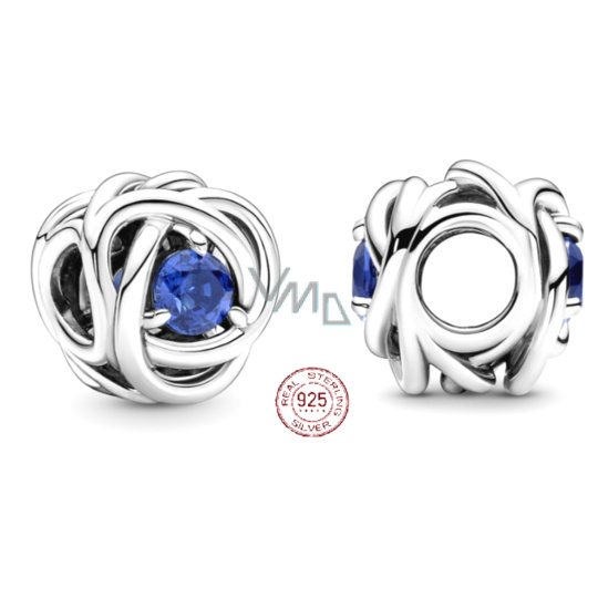 Charm Sterlingové stříbro 925 Nekonečný kruh věčnosti září modrý, znamení zvěrokruhu, korálek na náramek