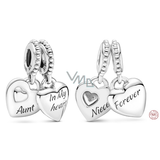 Charm Sterlingové stříbro 925 Srdce Teta & neteř 2v1, rozdělitelný přívěsek na náramek rodina Charm Sterlingové stříbro 925 Srdce Teta & neteř 2v1, rozdělitelný přívěsek na náramek rodina