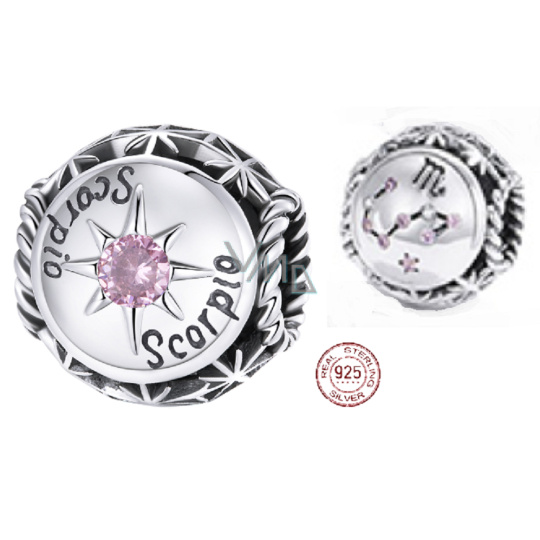 Charm Sterlingové stříbro 925 Znamení zvěrokruhu, kubické zirkonie Štír, korálek na náramek