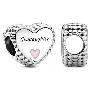 Charm Srdce amulet ke křtinám - kmotřenka, korálek na náramek rodina