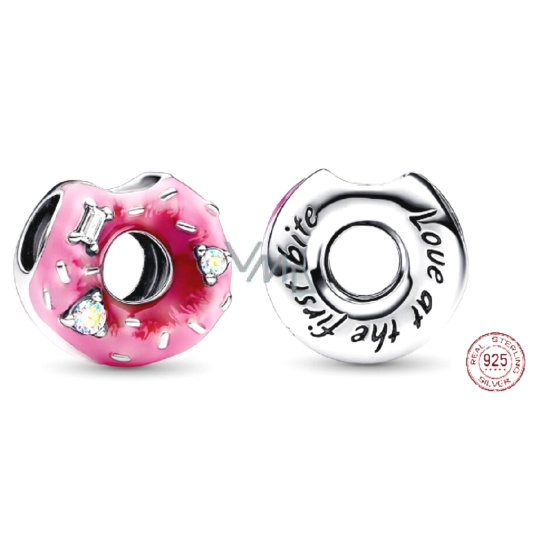 Charm Sterlingové stříbro 925 Koblihové kouzlo - donut s kubickou zirkonií a smaltem, korálek na náramek, jídlo a pití Charm Sterlingové stříbro 925 Koblihové kouzlo - donut s kubickou zirkonií a smaltem, korálek na náramek, jídlo a pití