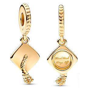 Charm Sterlingové stříbro 925 Graduation - maturitní čepice - Tvrdá práce se vyplácí, Absolvent pozlacený přívěsek na náramek, gradace