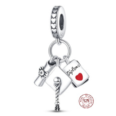 Zawieszka ze srebra próby 925 Gradacja - Czapka, dyplom pergamin, 3w1 Absolwent prezent na bransoletkę