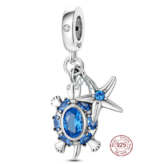 Charm Sterlingové stříbro 925 Mořská želva, hvězdice 2v1, přívěsek na náramek moře