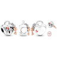 Charm Sterlingové stříbro 925 Disney Minnie Mouse & Mickey Mouse Visací zámek - věčná láska, korálek na náramek, láska