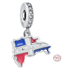 Charm Sterlingové stříbro 925 Dominikánská republika vlajka - houpající se mapa, přívěsek na náramek cestování