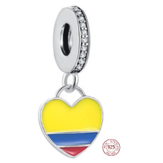 Charm Sterlingové stříbro 925 Kolumbijská vlajka srdce - miluji Kolumbii, přívěsek na náramek cestování
