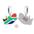 Charm Sterlingové stříbro 925 JAR Jihoafrická republika vlajka - houpajísí se mapa, přívěsek na náramek cestování