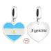 Charm Sterlingové stříbro 925 Argentina vlajka srdce - miluji Argentinu, přívěsek na náramek cestování