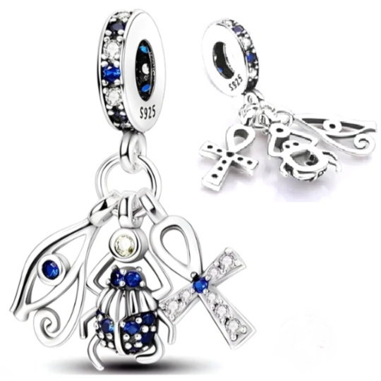 Charm Egypt - starověké symboly, ochranný amulet, 3v1, přívěsek na náramek cestování