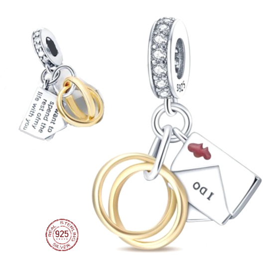 Charm Sterlingové stříbro 925 Prsteny + slib po zbytek života, přívěsek na náramek láska