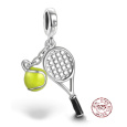 Charm Sterlingové stříbro 925 Tenisová raketa, žlutý míček, 2v1 přívěsek na náramek sport
