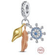 Charm Sterlingové stříbro 925 Ochranný amulet, kotva, peříčko, mušle 3v1, přívěsek na náramek moře