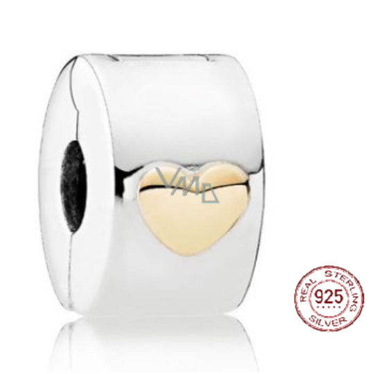 Charm Sterlingové stříbro 925 Srdce pozlacené, stopper, klipový korálek na náramek láska