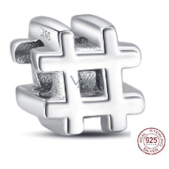 Charm Sterlingové stříbro 925 Hashtag, korálek na náramek symbol Charm Sterlingové stříbro 925 Hashtag, korálek na náramek symbol