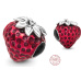 Charm Sterlingové stříbro 925 Jahoda se zrníčky, korálek na náramek, jídlo a pití