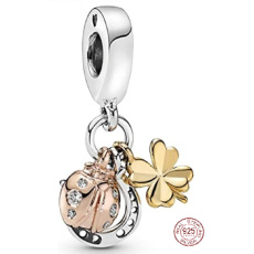 Zawieszka Srebrna 925 Trio szczęście, podkowa, koniczyna, biedronka 3w1, charms do bransoletki, duży