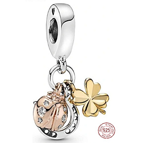 Charm Trio štěstí, podkova, čtyřlístek, beruška 3v1, přívěsek na náramek, zvíře