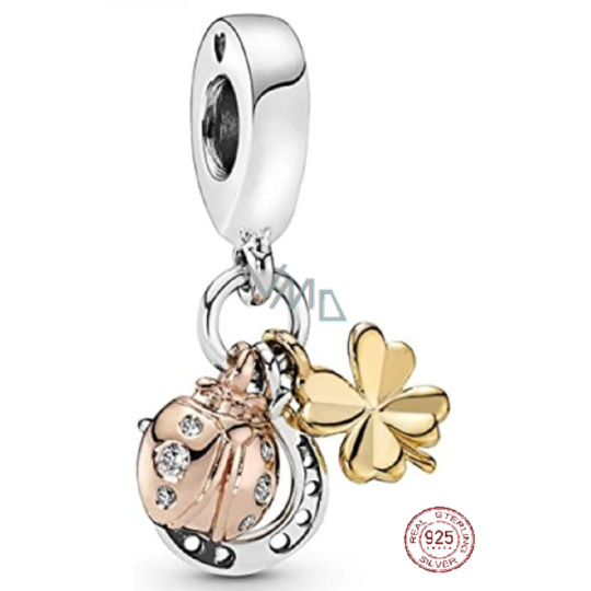 Charm Sterlingové stříbro 925 Trio štěstí, podkova, čtyřlístek, beruška 3v1, přívěsek na náramek, zvíře Charm Sterlingové stříbro 925 Trio štěstí, podkova, čtyřlístek, beruška 3v1, přívěsek na náramek, zvíře