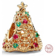 Charm Sterlingové stříbro 925 Třpytivý vánoční stromeček zlatý, korálek na náramek vánoce