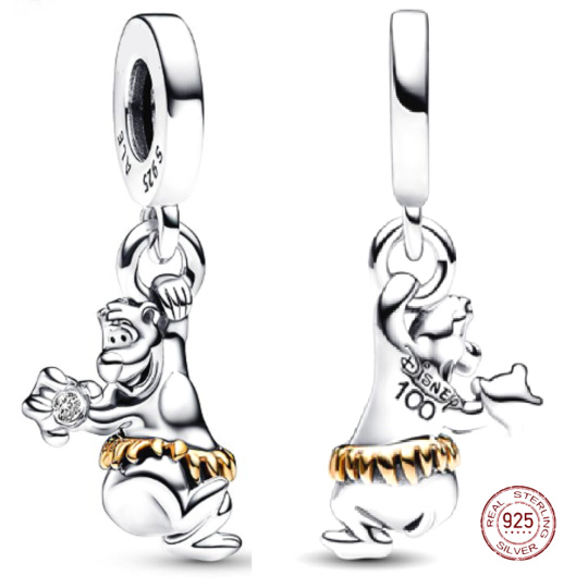 Charm Sterlingové stříbro 925 Disney 100. výročí Kniha džunglí, Balú medvěd, přívěsek na náramek, film