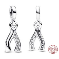 Charm Sterlingové stříbro 925 Kost přání - Mini medailon, přívěsek na náramek symbol