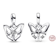 Charm Srebrna 925 Motyl - Mini Medalion z czarnej cyrkonii, zawieszka na ramkę zwierzęcia Charm Srebrna 925 Motyl - Mini Medalion z czarnej cyrkonii, zawieszka na ramkę zwierzęcia