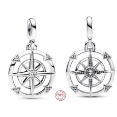 Charm Sterlingové stříbro 925 Kompas - Mini Medailon s čirou kubickou zirkonií, přívěsek na náramek