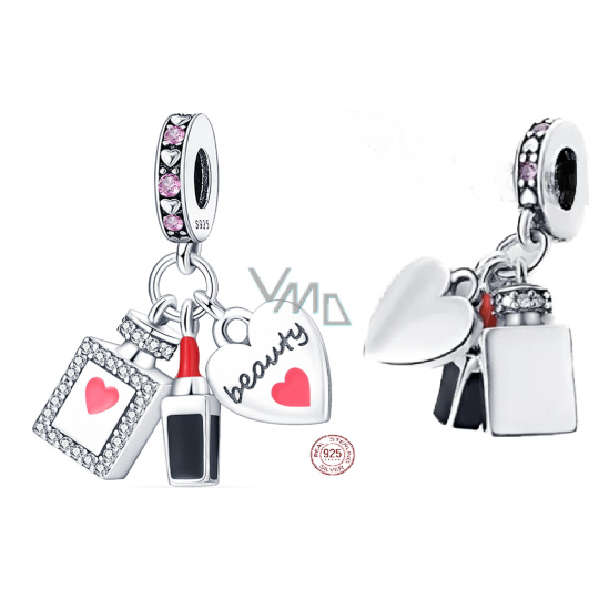 Charm Sterlingové stříbro 925 Chic style - Rtěnka, parfém, srdce 3v1, přívěsek na náramek zájmy Charm Sterlingové stříbro 925 Chic style - Rtěnka, parfém, srdce 3v1, přívěsek na náramek zájmy
