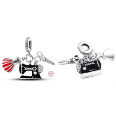Charm Sterlingové stříbro 925 Šicí přívěsek - šicí stroj, šaty, nůžky 3v1, přívěsek na náramek zájmy