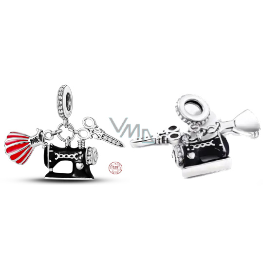 Charm Sterlingové stříbro 925 Šicí přívěsek - šicí stroj, šaty, nůžky 3v1, přívěsek na náramek zájmy Charm Sterlingové stříbro 925 Šicí přívěsek - šicí stroj, šaty, nůžky 3v1, přívěsek na náramek zájmy