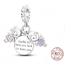 Charm Sterlingové stříbro 925 Sourozenci Sestry Mám štěstí, že tě mám 3v1, přívěsek na náramek rodina