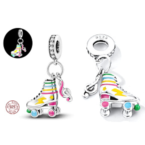 Charm Kolečkové brusle s houslovým klíčem, zářící ve tmě, luminozní přívěsek na náramek sport