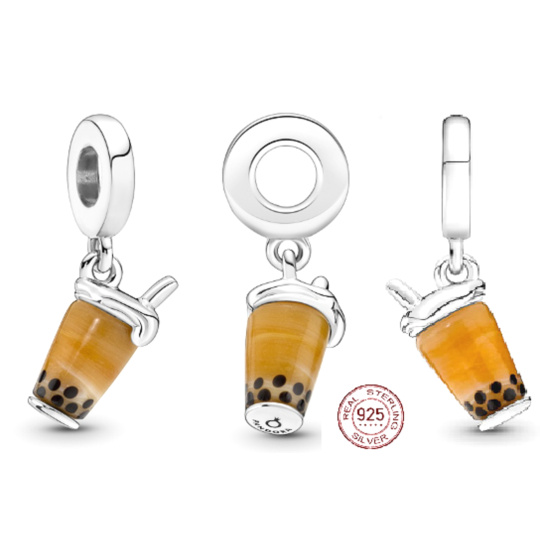 Charm Sterlingové stříbro 925 Bubble Tea - Mléčný čaj, přívěsek na náramek, jídlo a pití