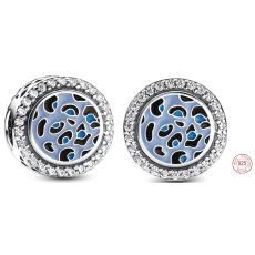 Charm Srebrny 925 Niebieski leopardi urok, koralik na bransoletkę zwierzę Charm Srebrny 925 Niebieski leopardi urok, koralik na bransoletkę zwierzę