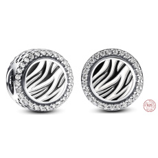 Charm Sterlingové stříbro 925 Kouzlo s tiskem zebry, korálek na náramek zvíře Charm Sterlingové stříbro 925 Kouzlo s tiskem zebry, korálek na náramek zvíře