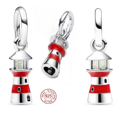 Charm Sterlingové stříbro 925 Maják zářící ve tmě, přívěsek na náramek symbol