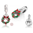 Charm Sterlingové stříbro 925 Vánoční věnec, přívěsek na náramek Vánoce