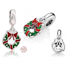 Charm Sterlingové stříbro 925 Vánoční věnec, přívěsek na náramek Vánoce