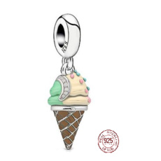 Charm Srebrny 925 Lódka lodowa, zawieszka na bransoletkę, jedzenie i picie