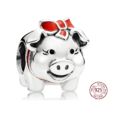 Charm Sterlingové stříbro 925 Prasátko s mašlí, korálek na náramek zvíře
