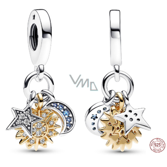 Charm Sterlingové stříbro 925 Nebeské kouzlo se zirkony, slunce, hvězda, půlměsíc, 3v1 přívěsek na náramek vesmír Charm Sterlingové stříbro 925 Nebeské kouzlo se zirkony, slunce, hvězda, půlměsíc, 3v1 přívěsek na náramek vesmír