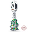 Charm Sterlingové stříbro 925 Vánoční stromeček zelený, ozdobený, přívěsek na náramek Vánoce