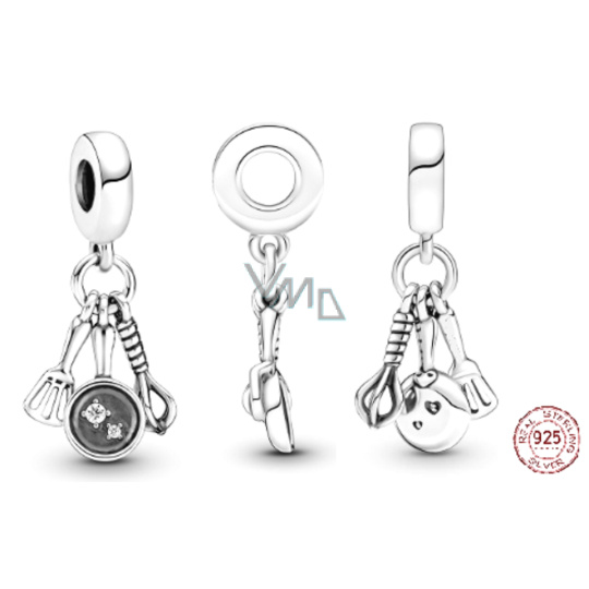 Charm Sterlingové stříbro 925 Pekařský - špachtle, pánev a metla, 3v1 přívěsek na náramek, zájmy