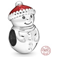 Charm Sterlingové stříbro 925 Sněhulák s vánoční čepicí, korálek na náramek Vánoce